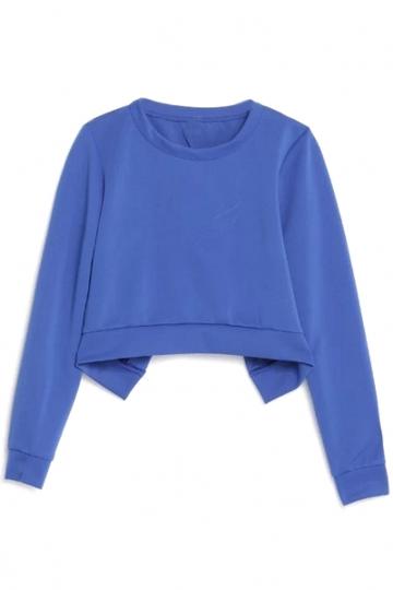 Oasap Solid Blue Back Split High-low Cropped Sweatshirt