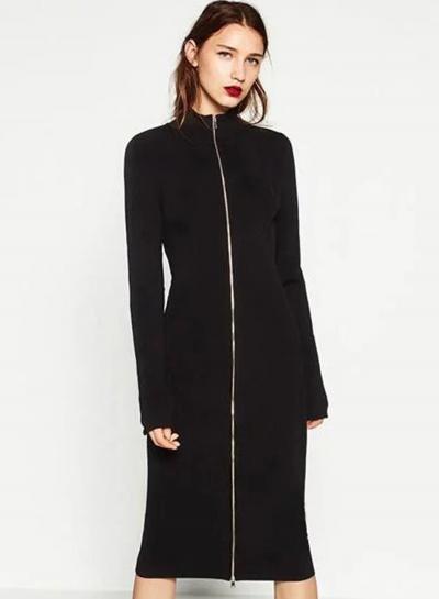 Oasap Zip Front Slim Solid Bodycon Maxi Dress