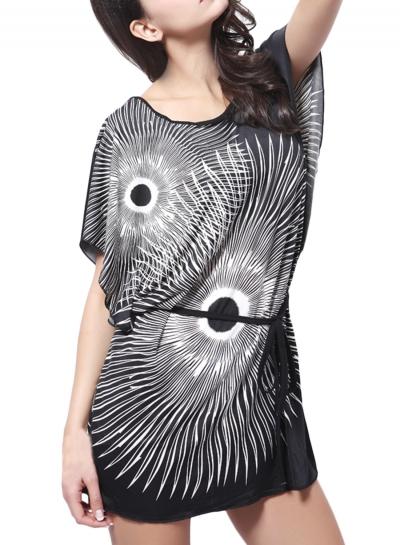 Oasap Women's Chic Color Block Graphic Batwing Sleeve Dress