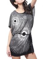 Oasap Women's Chic Color Block Graphic Batwing Sleeve Dress