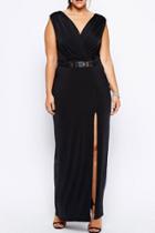 Oasap Plus Black Maxi Dress With Metal Bar