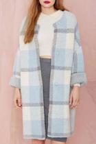 Oasap Elegant Plaid Round Neck Button Front Knit Coat