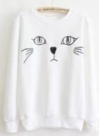 Oasap Round Neck Long Sleeve Cat Printed Sweatshirts