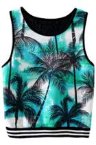 Oasap Coconut Palm Print Color Block Striped Tank