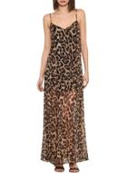 Oasap Women's Spaghetti Strap Front Slits Leopard Print Maxi Dress