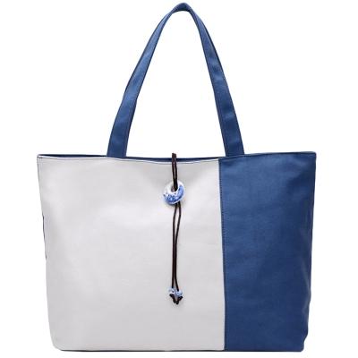 Oasap Canvas Color Block Square Tote Shoulder Bag