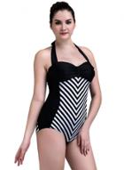 Oasap Halter Backless Sleeveless One Piece Striped Swimsuit