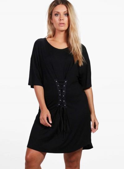 Oasap Fashion Half Sleeve Lace-up Loose Dress