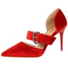 Oasap Pointed Toe Buckle High Heels Suede Sandals