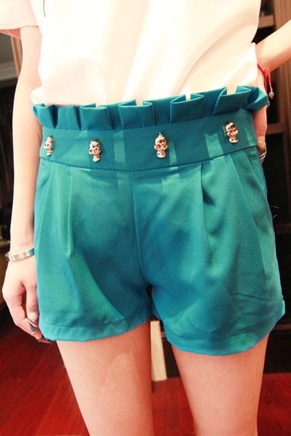 Oasap Skull Embellished Pleated Zipped Hot Shorts