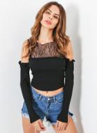 Oasap Lace Panel Off Shoulder Long Sleeve Tee Shirt