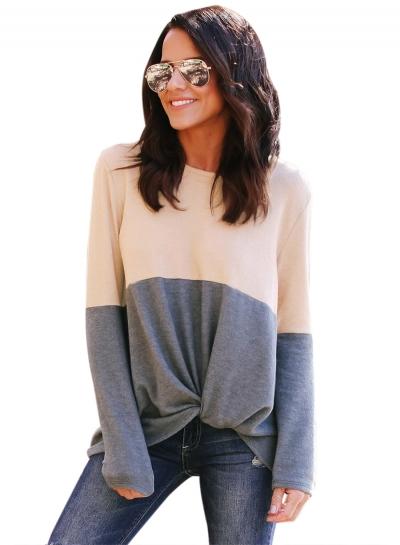 Oasap Gray Colorblock Twist Women's Tee Shirt