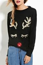 Oasap Preppy Style Sequin Decor Round Neck Knit Sweater