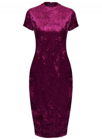 Oasap Glamour Short Sleeve Midi Bodycon Velvet Dress