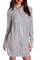 Oasap Women's Long Sleeve Vertical Stripe Shirt Dress