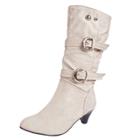 Oasap Buckle Strap Medium Heels Round Toe Mid-calf Boots