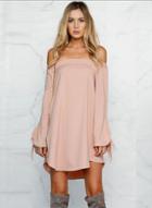 Oasap Off Shoulder Long Sleeve Loose Mini Dress