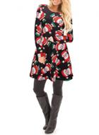 Oasap Round Neck Long Sleeve Christmas Father Printed Midi Dress