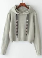 Oasap Hooded Long Sleeve Solid Color Crop Top Sweater
