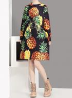 Oasap Round Neck Long Sleeve Printed Dress