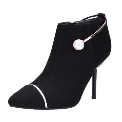 Oasap Stiletto Heels Metal Pearl Pointed Toe Boots