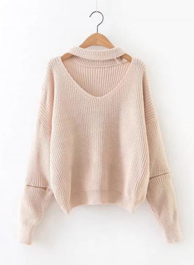 Oasap V Neck Long Sleeve Solid Casual Sweaters