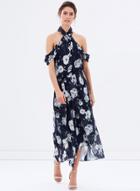 Oasap Halter Off The Shoulder Floral Print Split Dress
