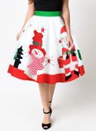 Oasap High Waist Pleated Father Christmas Printed Skirt