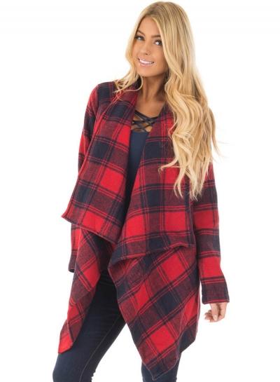 Oasap Fashion Loose Fit Open Front Plaid Cardigan