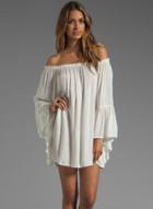 Oasap Off Shoulder Flare Sleeve Loose Mini Dress