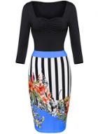 Oasap Women's Long Sleeve Printed Bodycon Wear To Work Pencil Dress