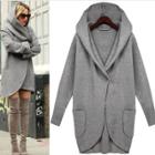Oasap Solid Long Sleeve Irregular Hooded Cardigan