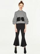 Oasap Plaid Blouse With Slotus Leaves