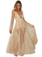 Oasap Deep V Neck Long Sleeve Backless Maxi Pleated Evening Dress
