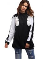 Oasap Fashion Patchwork Loose Fit Sweatshirt With Tassel