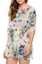 Oasap Chic Floral Printing Elastic Waist Blouse