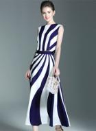 Oasap Striped Sleeveless Top Maxi Skirt 2 Piece Outfit