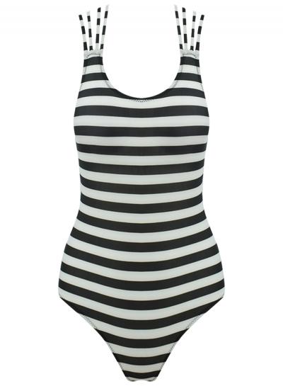 Oasap Women's Summer Striped One Piece Back Cross Monokini Swimwear