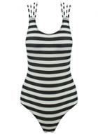 Oasap Women's Summer Striped One Piece Back Cross Monokini Swimwear