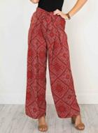 Oasap Geometric Pattern Print Straight Pants With Belt