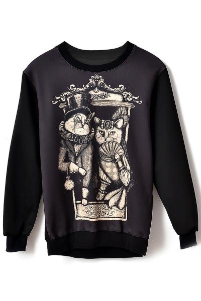 Oasap Officer Cat Pattern Sweatshirt