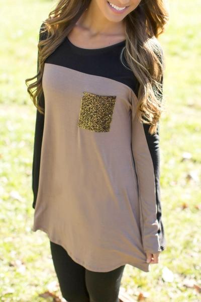 Oasap Modern Color Block Sequin Breasted Pocket Trapeze Dress