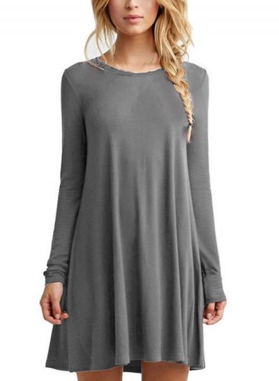 Oasap Solid Long Sleeve Pleated Mini Dress