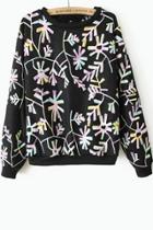 Oasap Dizzying Floral Embroidered Fleece Sweatshirt