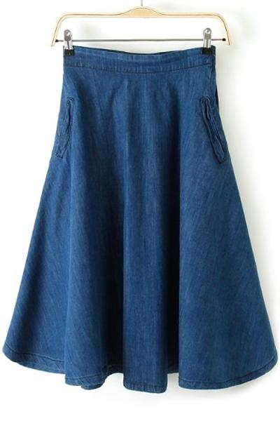 Oasap Knee-length Denim Skirt