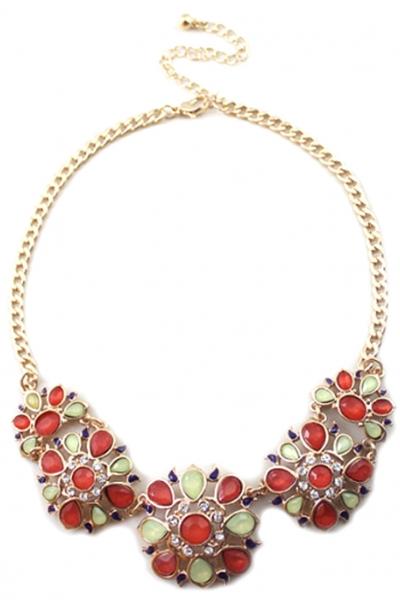 Oasap Vintage Floral Faux Gemstone Necklace