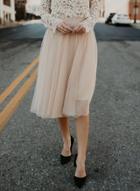 Oasap Fashion High Waist A-line Mesh Skirt