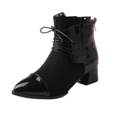 Oasap Pointed Toe Lace Up Block Heels Boots