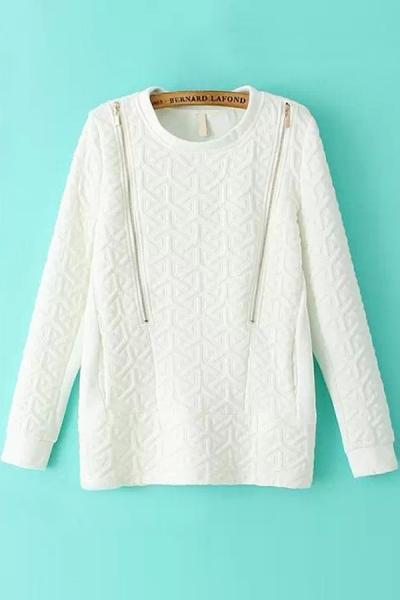 Oasap Glam Double-zipper Textured Sweatshirt