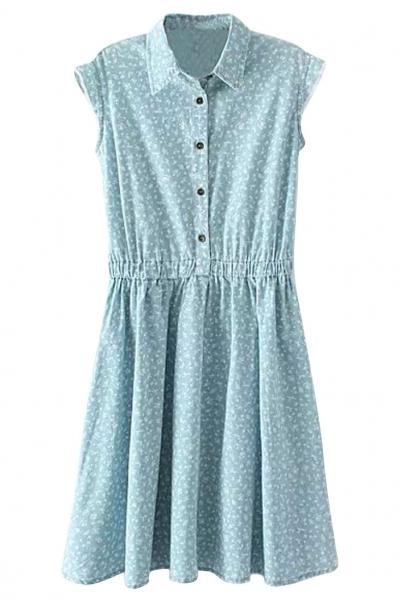 Oasap Subtle Floral Print Denim Mini Dress